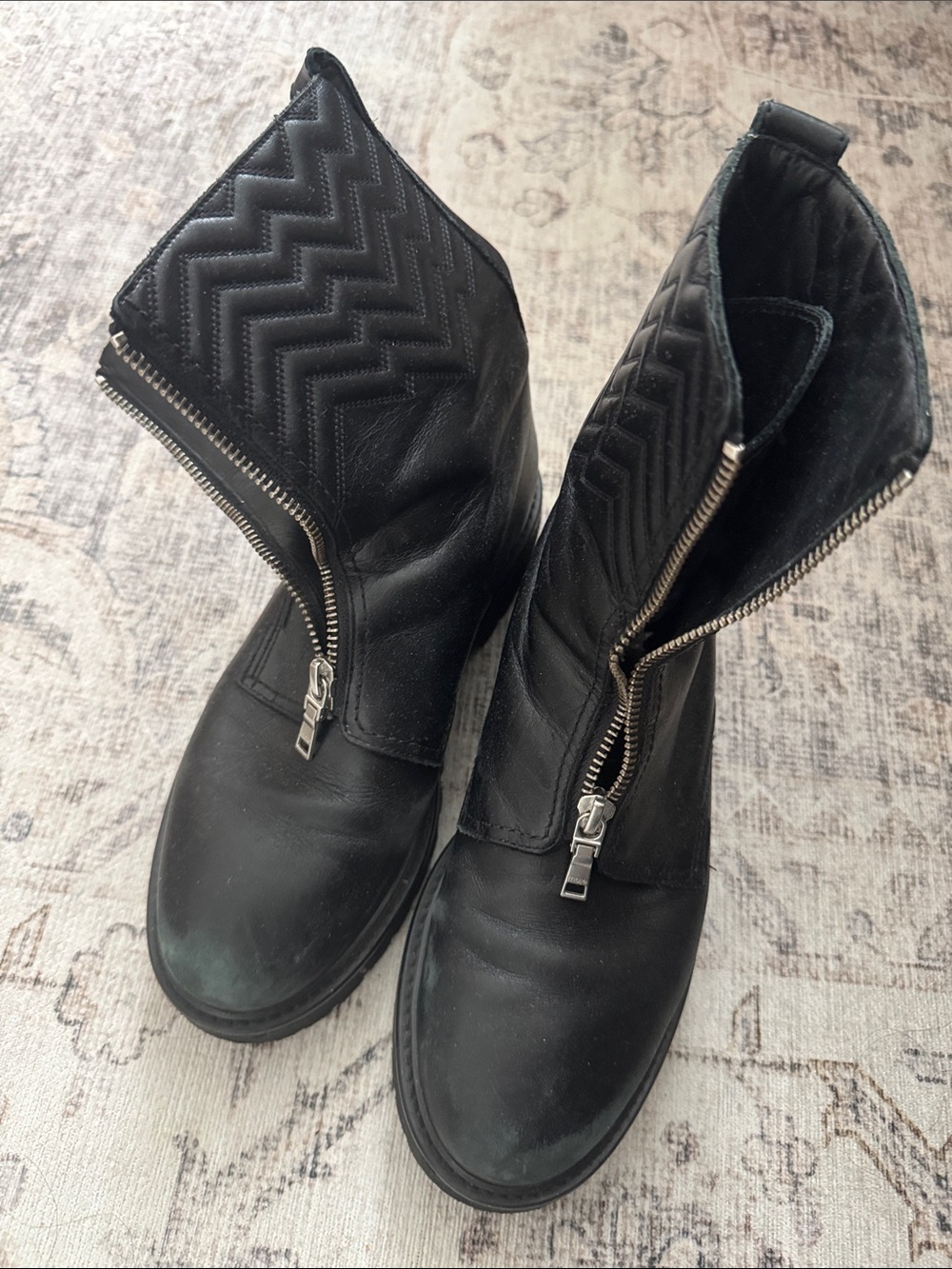 Maje Black Quilted Leather Ankle Zip Booties
